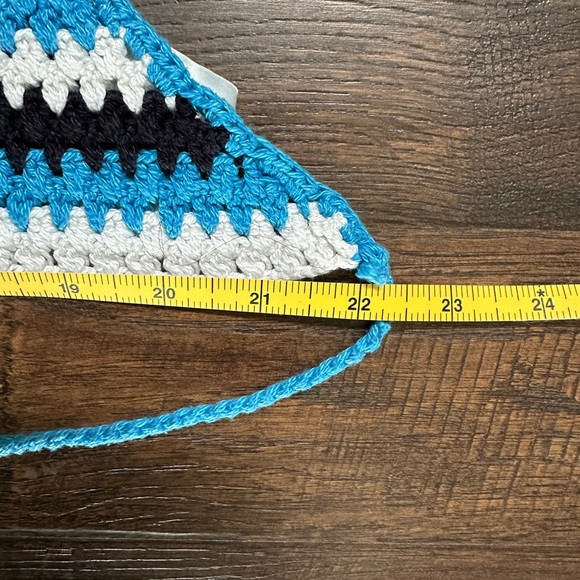 BP Crochet Zig Zag Stripe Tie Back Halter Crop Top Blue small USED FLAWED - Picture 6 of 13